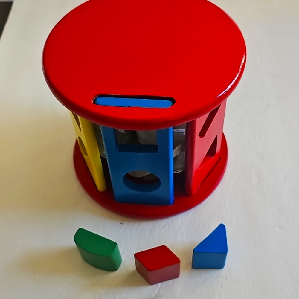 Wood Shape Sorting Drum Classic Toy (12 small shapes)